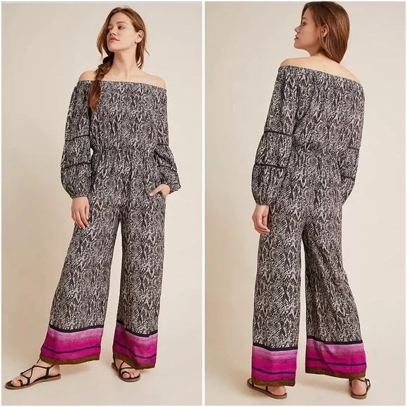 Anthropologie Bl-nk London Pezira Off-the-Shoulder Jumpsuit Animal Print L NWT - Picture 1 of 13